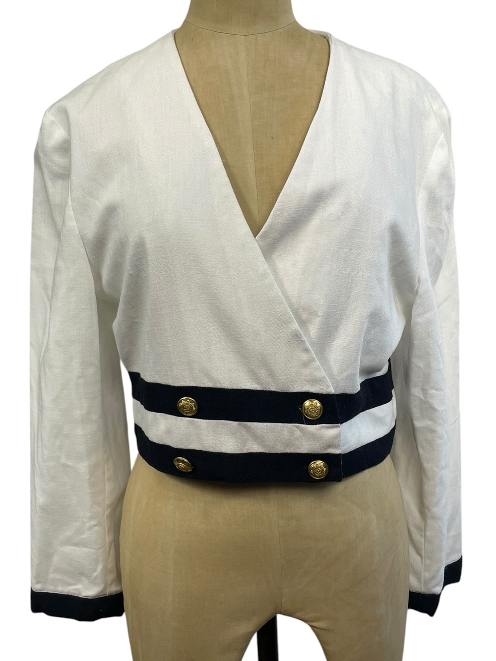 VTG California Girl Captain Style Blazer Med White Jacket Sailor Coastal